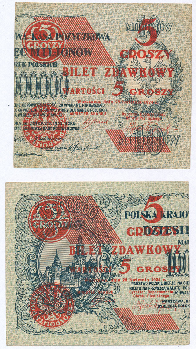 5 groszy 1924, LEWI i PRAWY, zestaw 2 banknotów